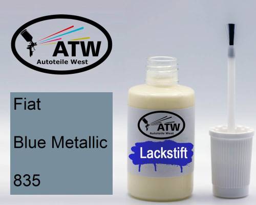 Fiat, Blue Metallic, 835: 20ml Lackstift, von ATW Autoteile West.